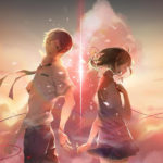 I due personaggi Taki e Mitsuha in un momento pregnante di Your Name di Makoto Shinkai (Kimi no na wa, Giappone 2016)